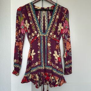 FREE PEOPLE VIOLET HILL PRUPLE FLORAL TUNIC TOP WOMENS 2